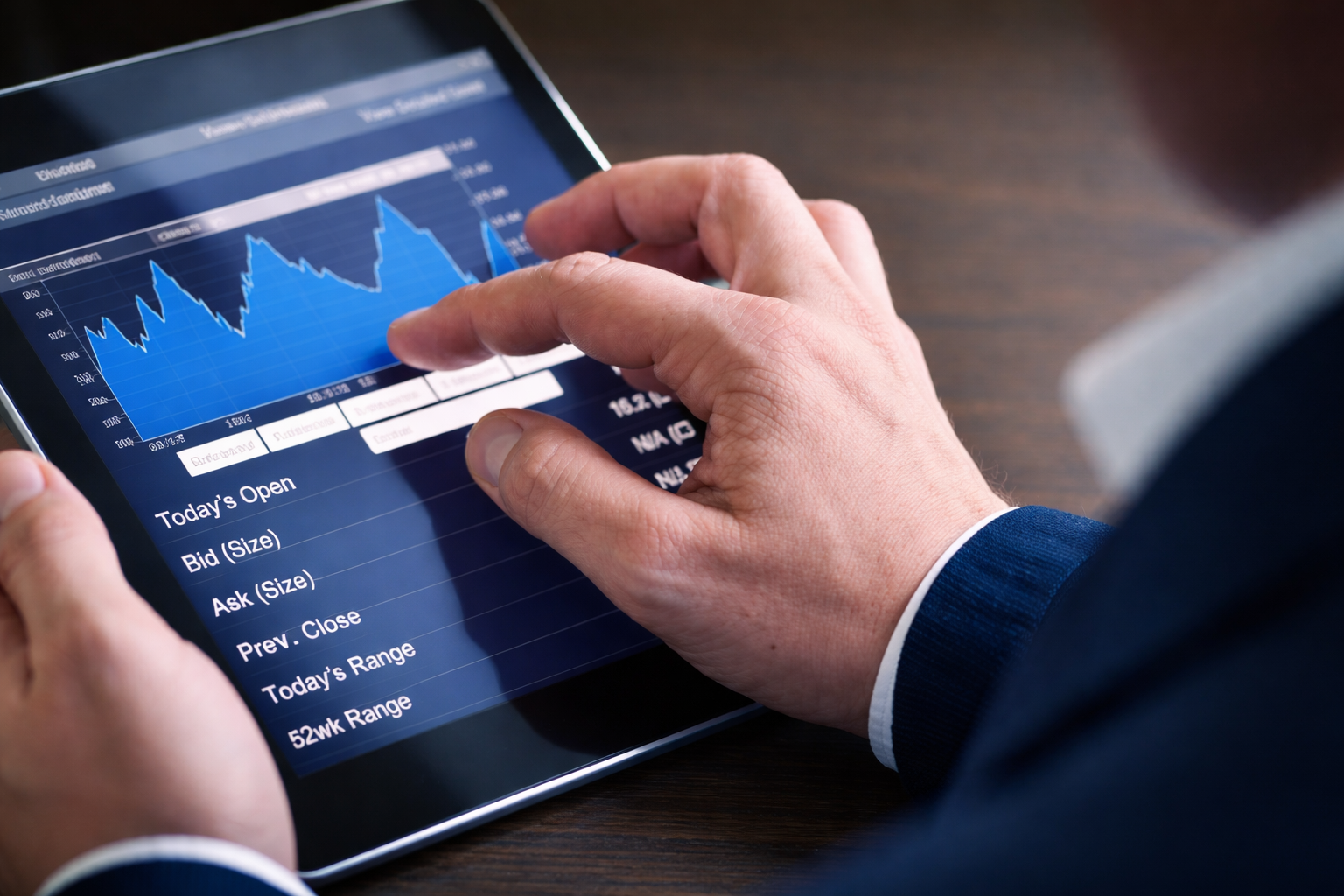 Person analyzing financial data on a tablet for stock market investment