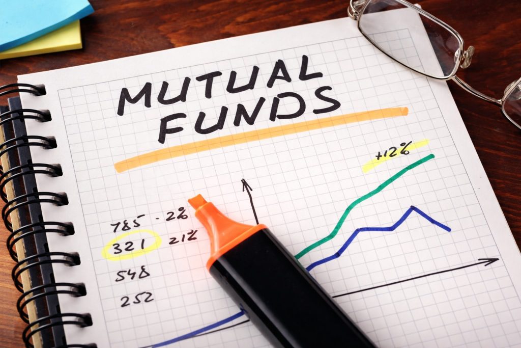 Notebook showing mutual funds analysis with growth chart and financial data for investment planning